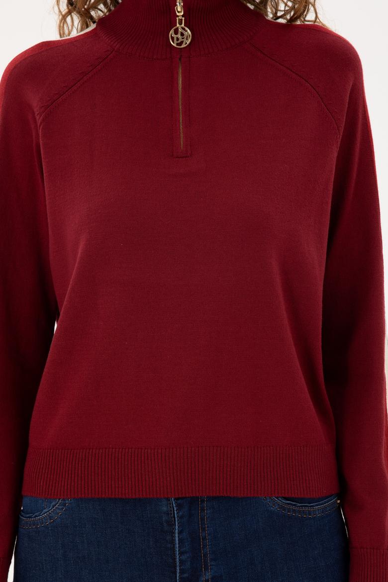 Kadın Bordo V Yaka Kazak - 50297098014