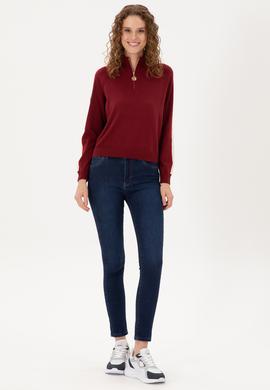 Kadın Bordo V Yaka Kazak - 50297098014