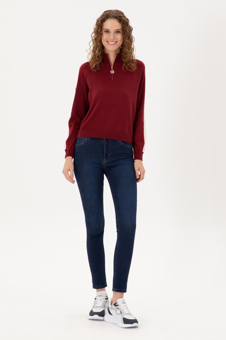 Kadın Bordo V Yaka Kazak - 50297098014