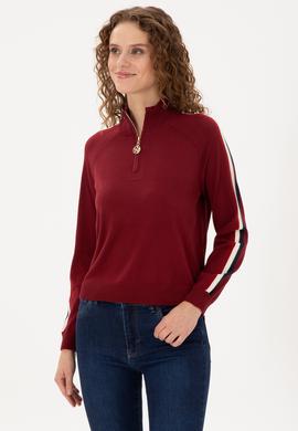 Kadın Bordo V Yaka Kazak - 50297098014