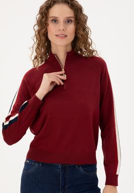 Kadın Bordo V Yaka Kazak - 50297098014