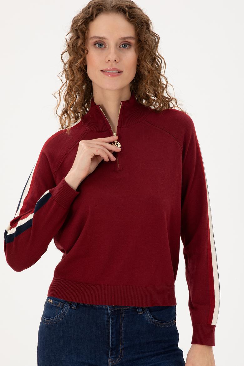 Kadın Bordo V Yaka Kazak - 50297098014