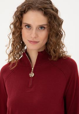 Kadın Bordo V Yaka Kazak - 50297098014