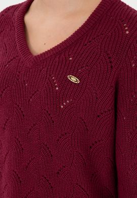 Kadın Vişne V Yaka Kazak - 50297399014