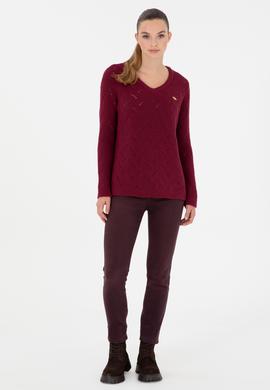 Kadın Vişne V Yaka Kazak - 50297399014