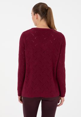 Kadın Vişne V Yaka Kazak - 50297399014