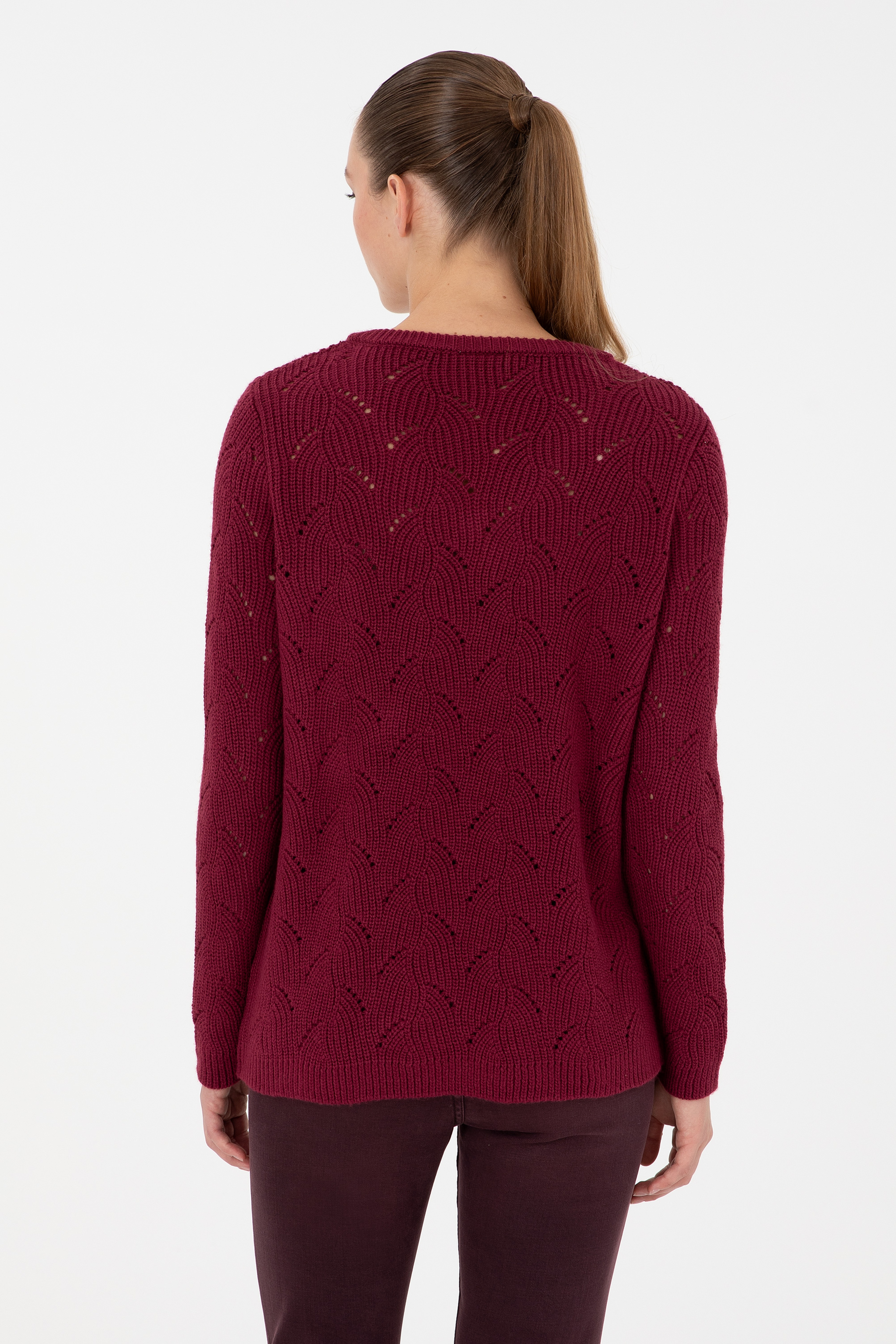 Kadın Vişne V Yaka Kazak