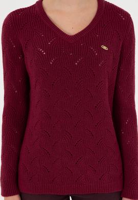 Kadın Vişne V Yaka Kazak - 50297399014