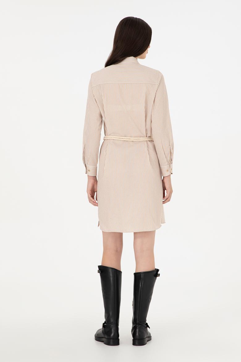 Kadın Kum Çizgili Mini Boy Dokuma Elbise - 50297375018