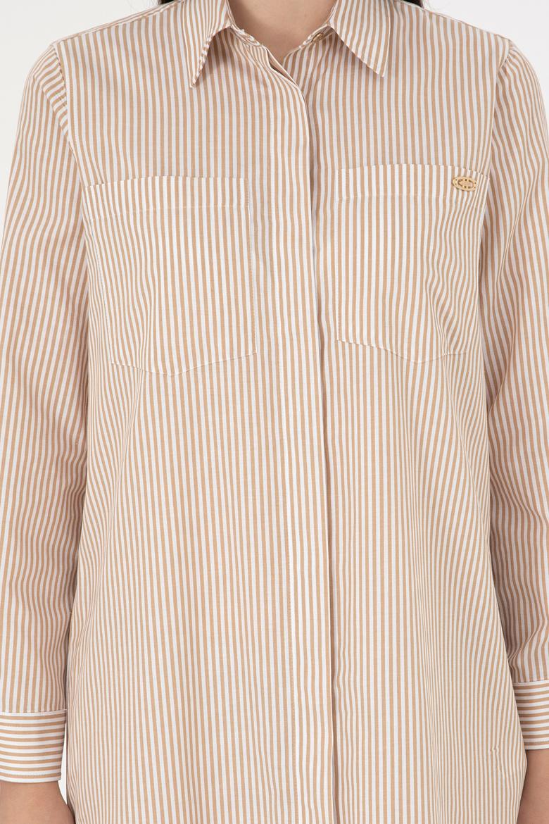 Kadın Kum Çizgili Mini Boy Dokuma Elbise - 50297375018