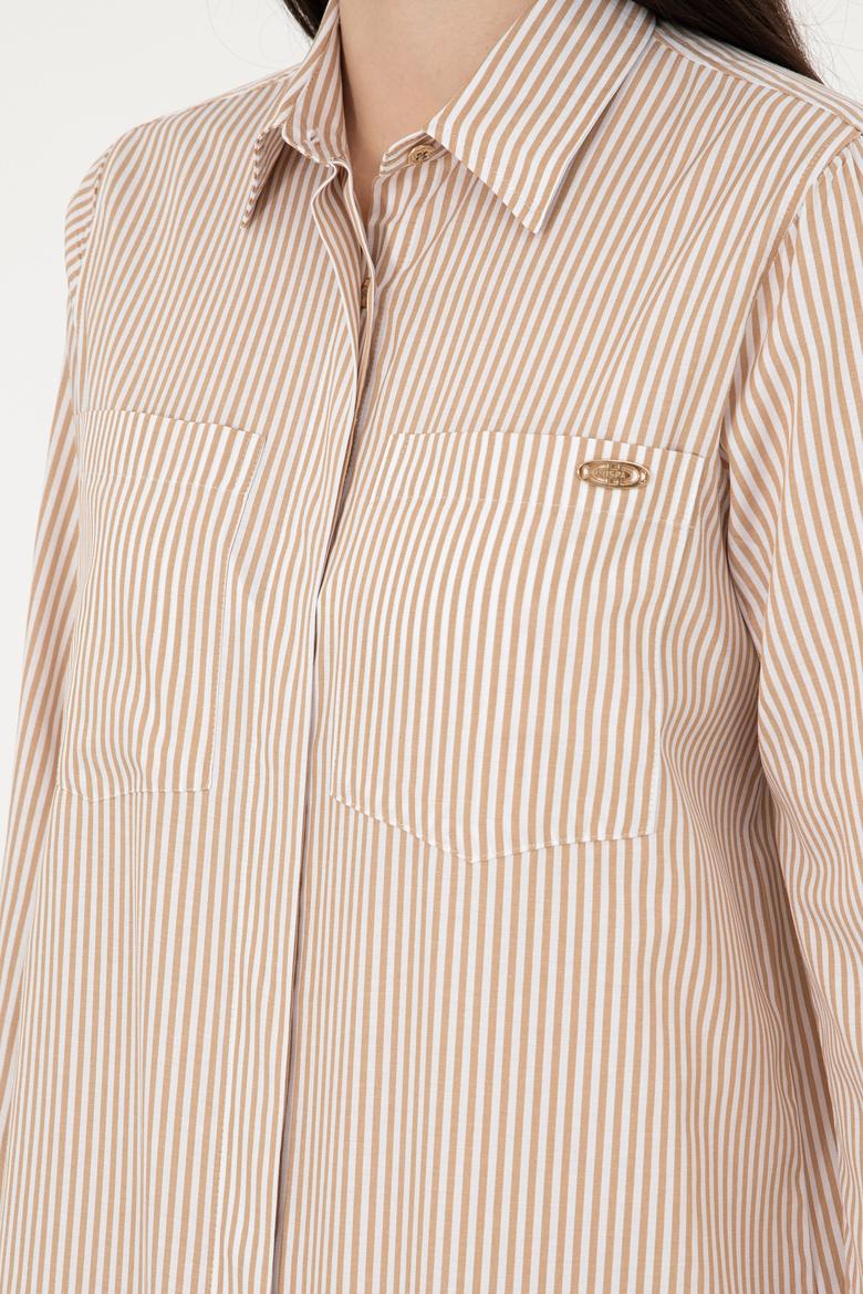 Kadın Kum Çizgili Mini Boy Dokuma Elbise - 50297375018