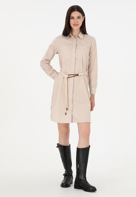 Kadın Kum Çizgili Mini Boy Dokuma Elbise - 50297375018