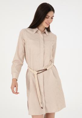 Kadın Kum Çizgili Mini Boy Dokuma Elbise - 50297375018
