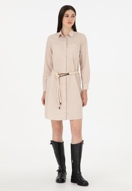 Kadın Kum Çizgili Mini Boy Dokuma Elbise - 50297375018