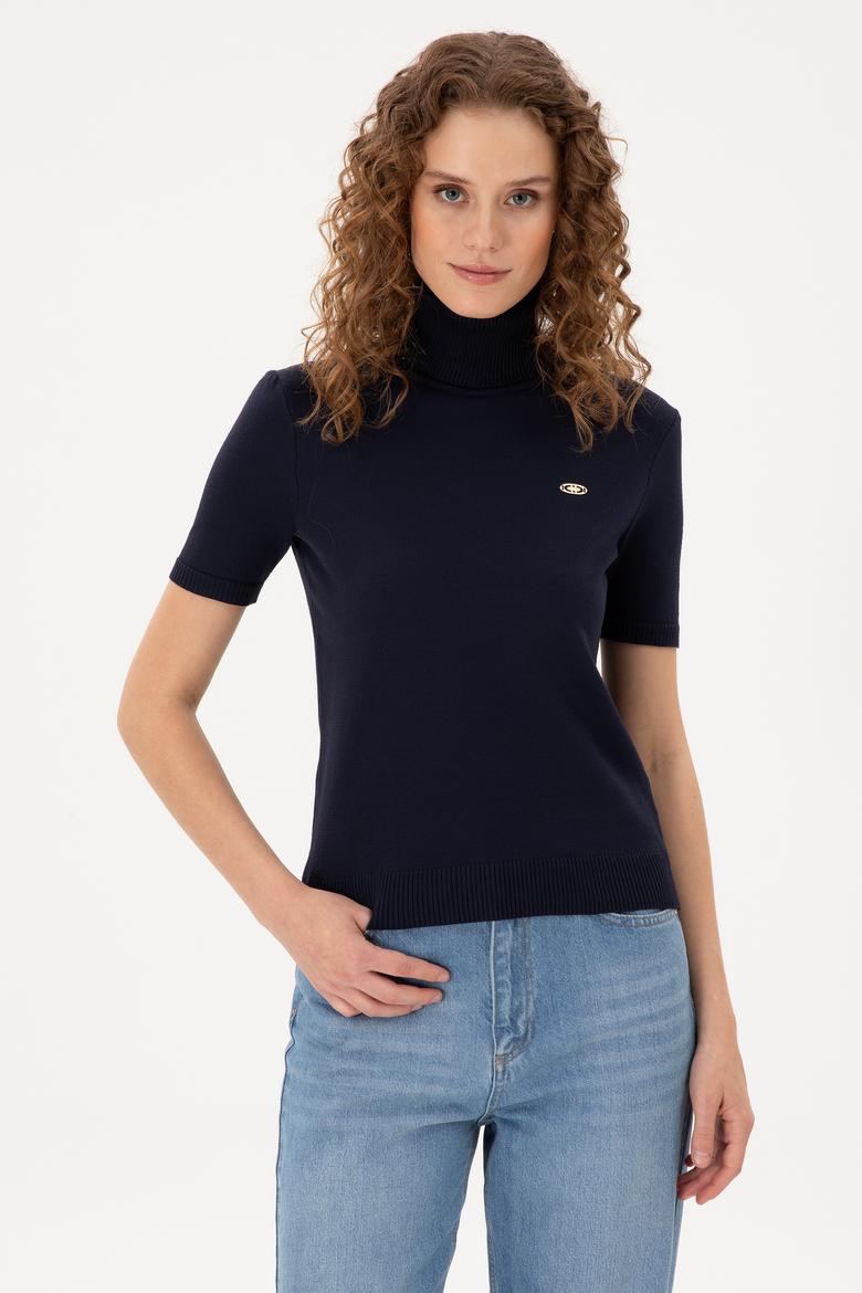 Kadın Lacivert Boğazlı Kazak