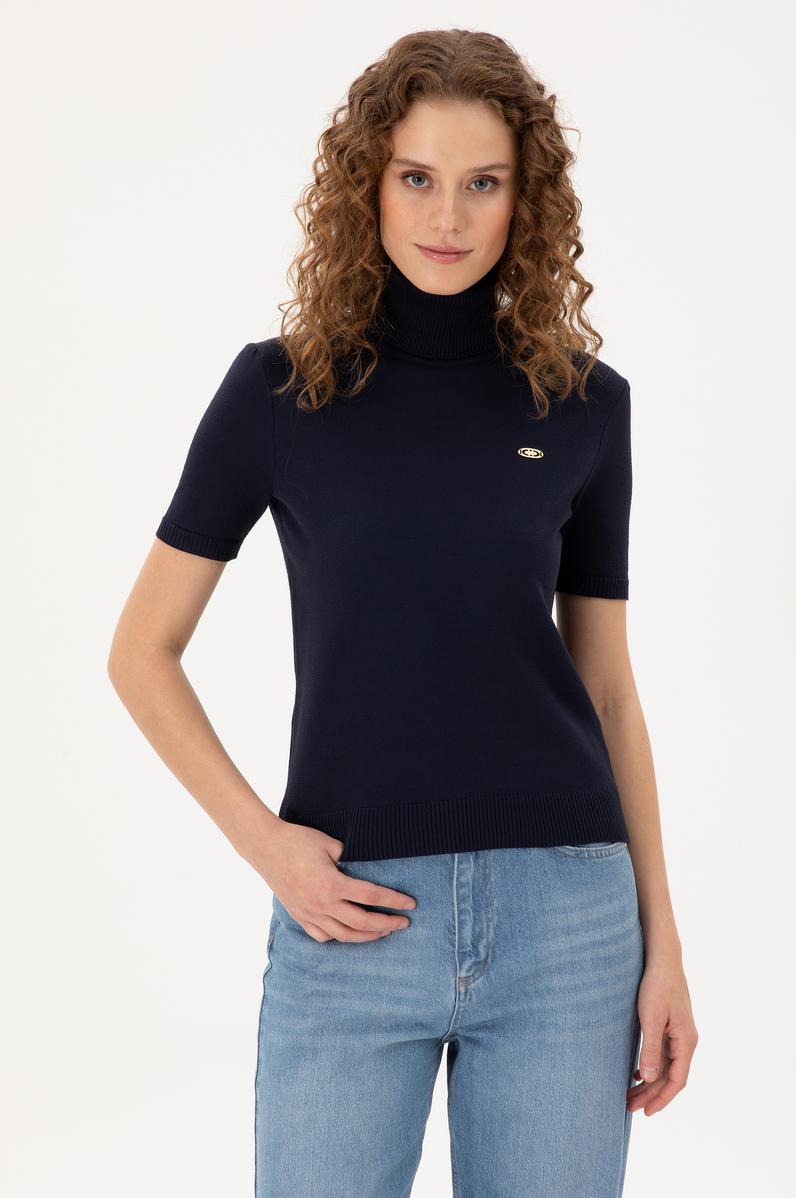 Kadın Lacivert Boğazlı Kazak