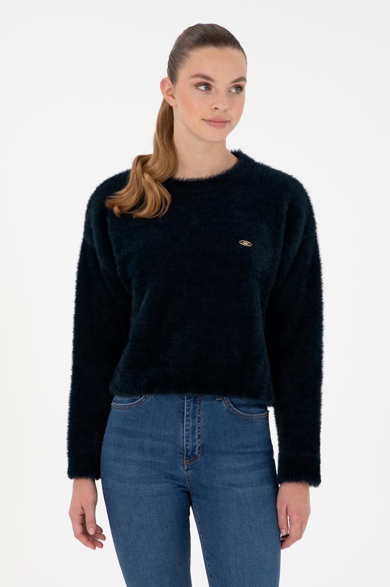 Kadın Lacivert Bisiklet Yaka Yumuşak Dokulu Kazak