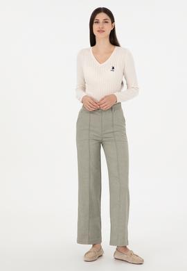 Kadın Haki Straight Fit Kanvas Pantolon - 50298546005