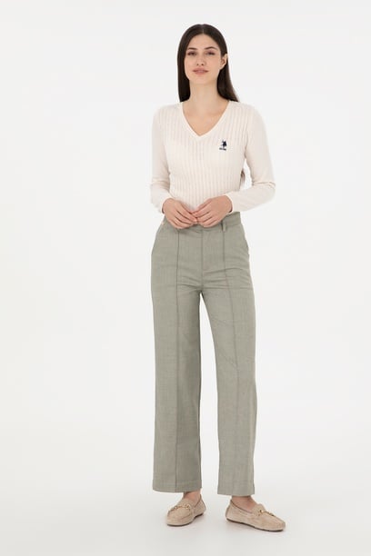 Kadın Haki Straight Fit Kanvas Pantolon