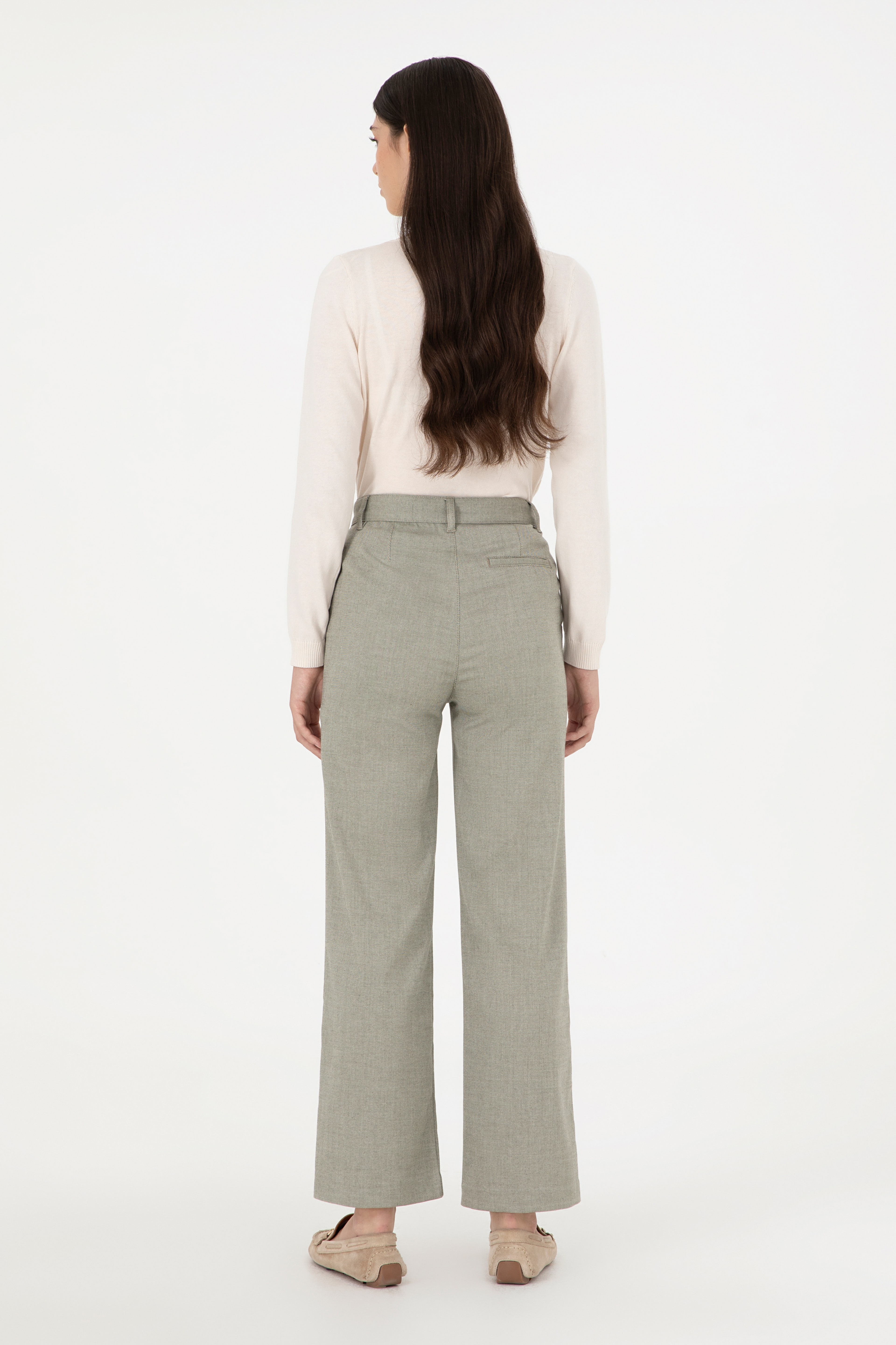 Kadın Haki Straight Fit Kanvas Pantolon - Image 4