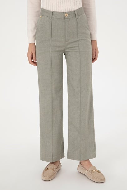 Kadın Haki Straight Fit Kanvas Pantolon