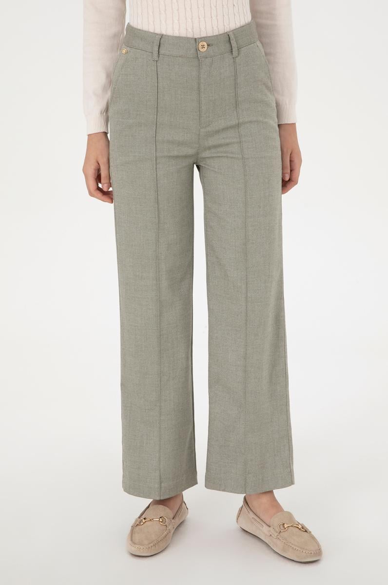Kadın Haki Straight Fit Kanvas Pantolon
