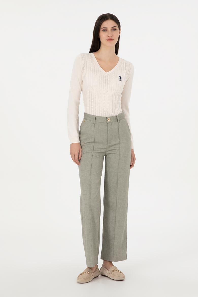 Kadın Haki Straight Fit Kanvas Pantolon