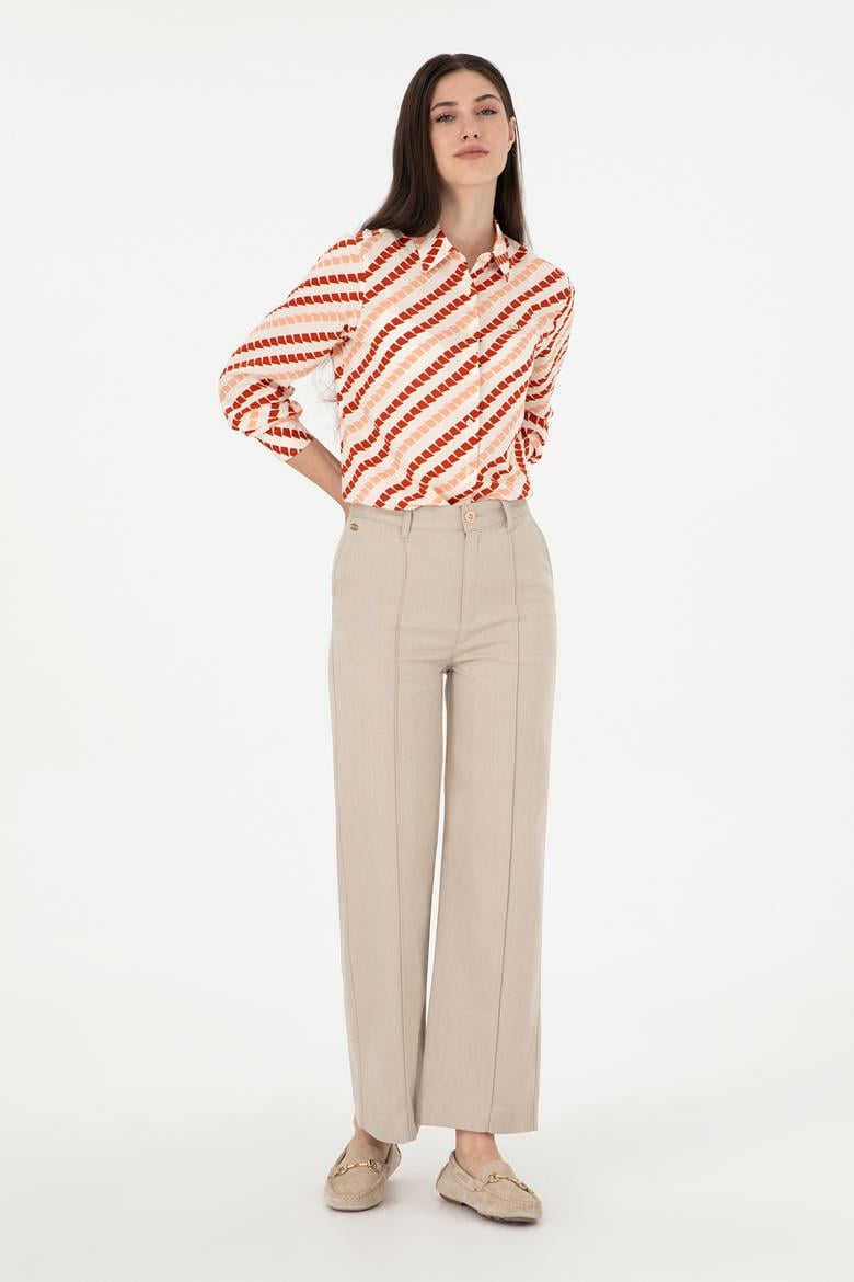 Kadın Kum Straight Fit Kanvas Pantolon - 50298546021