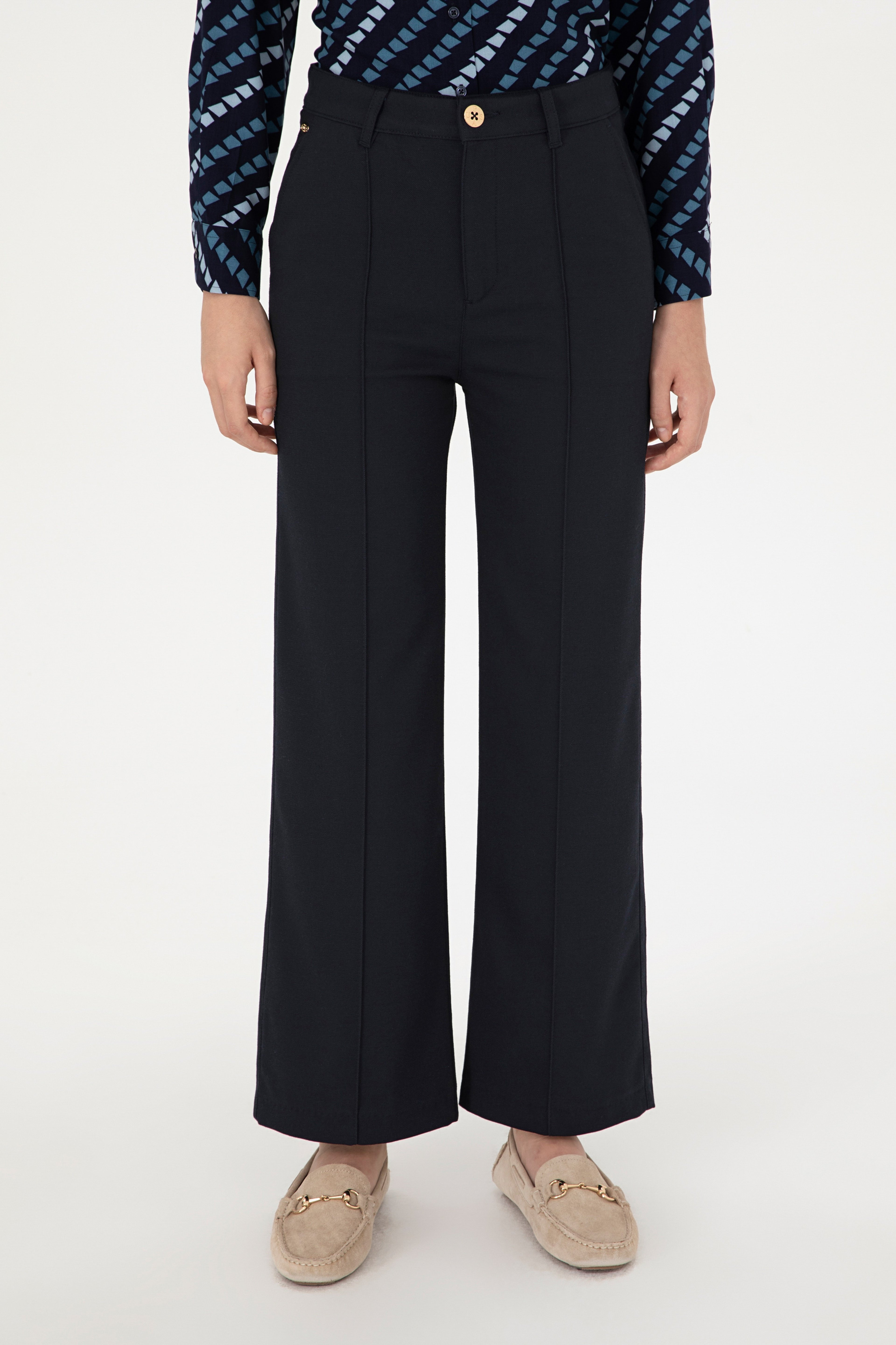 Kadın Lacivert Straight Fit Kanvas Pantolon - Image 2