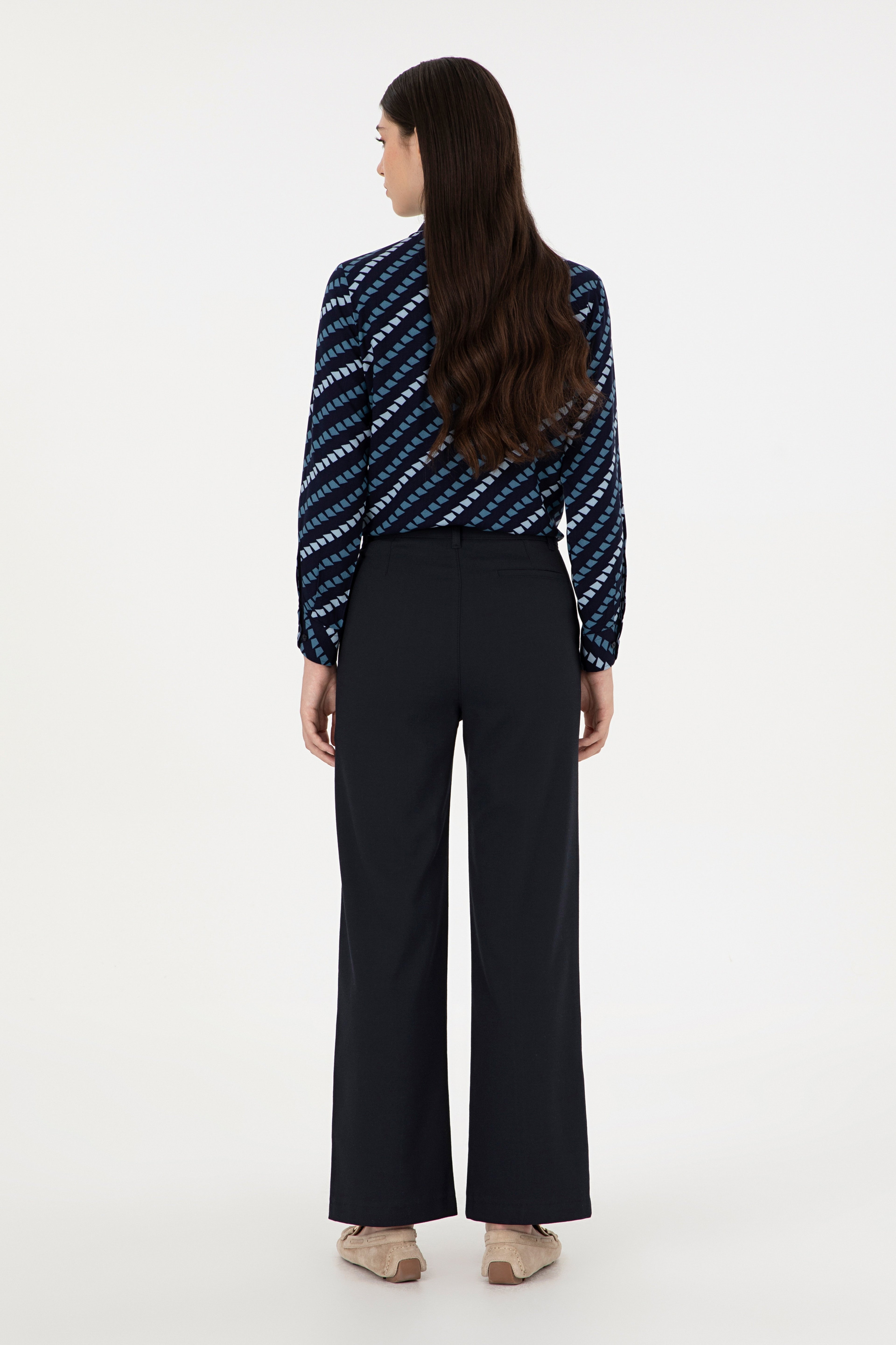 Kadın Lacivert Straight Fit Kanvas Pantolon