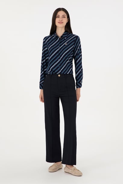Kadın Lacivert Straight Fit Kanvas Pantolon
