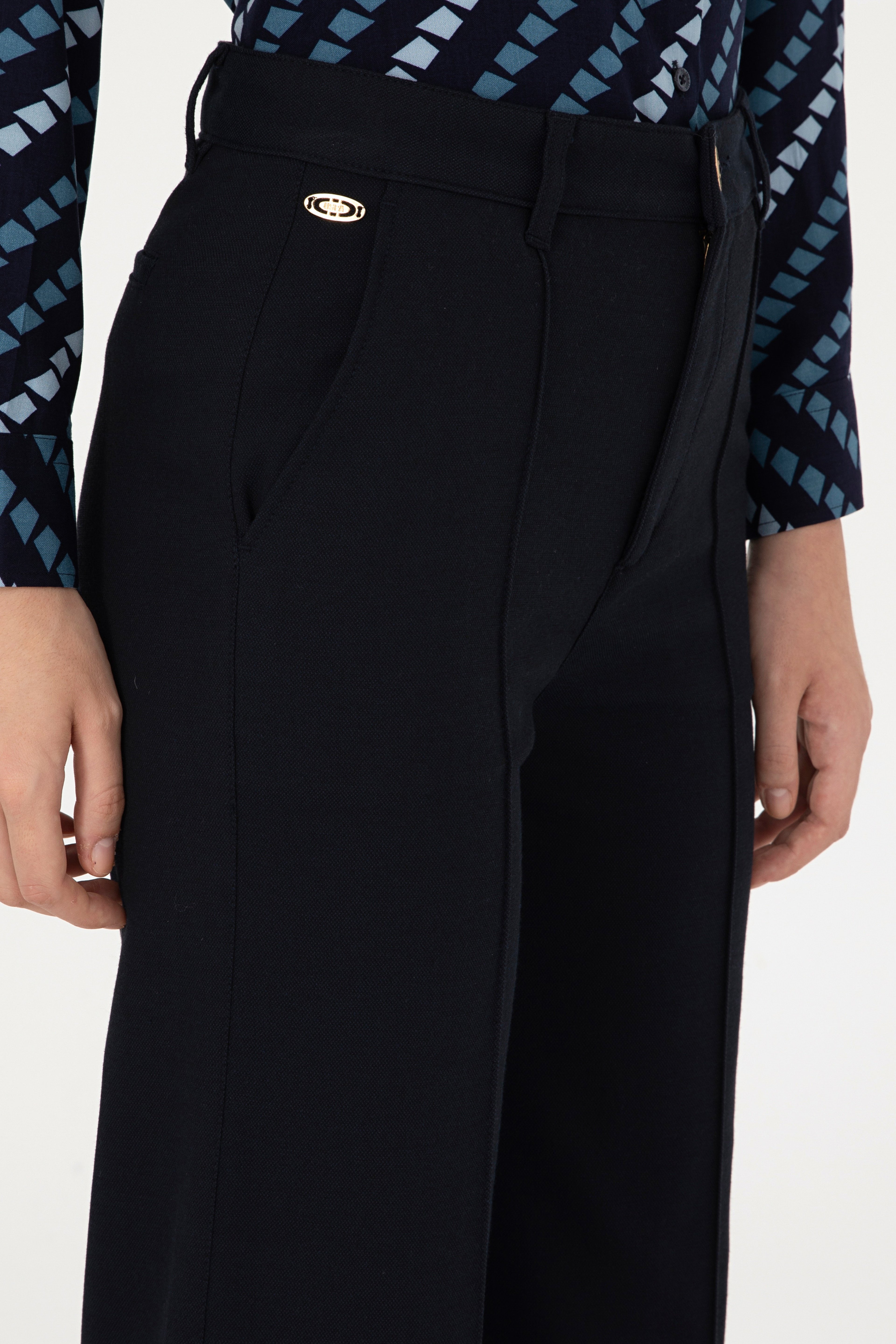 Kadın Lacivert Straight Fit Kanvas Pantolon - Image 6