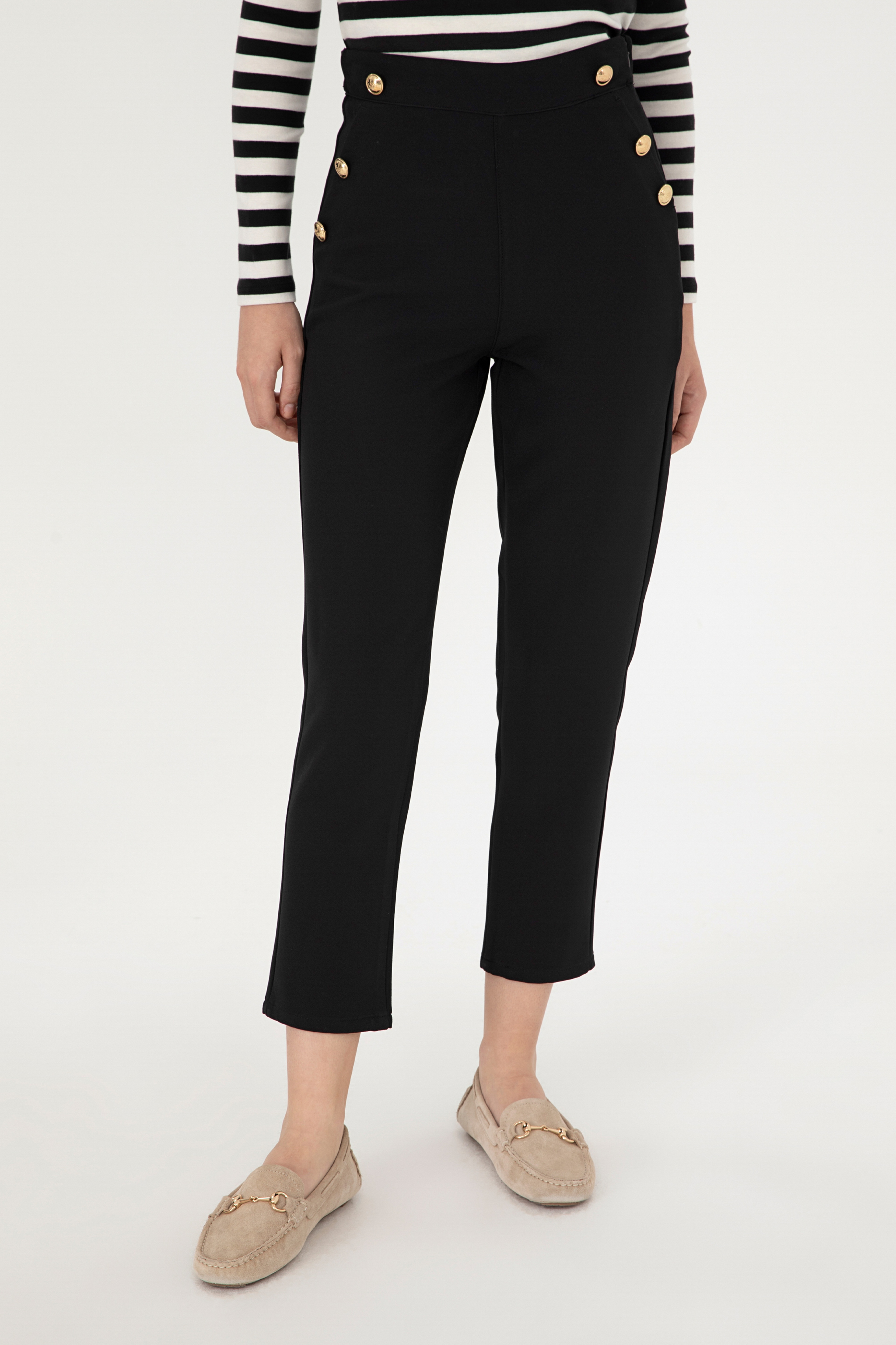 Kadın Siyah Carrot Fit Kanvas Pantolon - Image 2