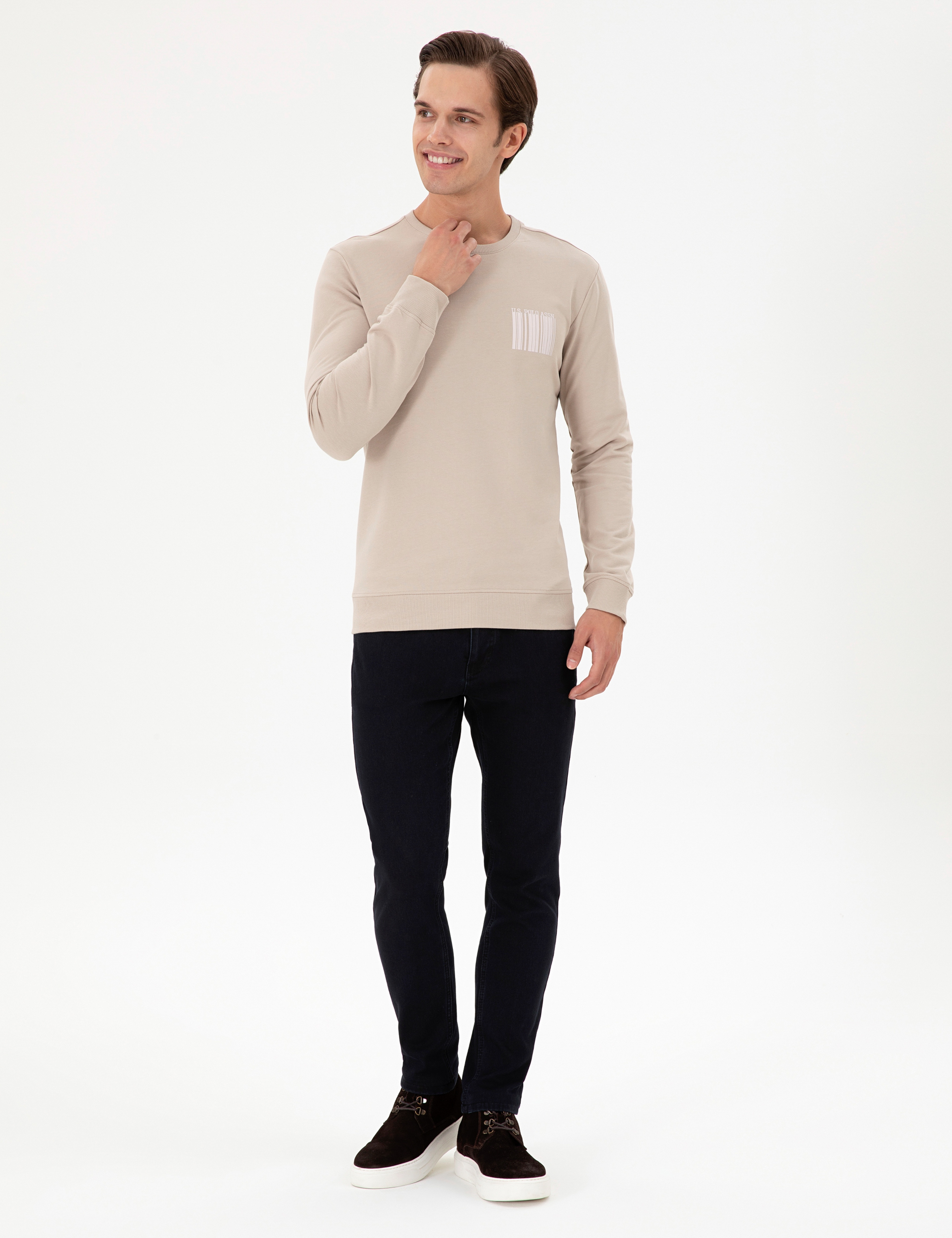 Erkek Regular Fit Bisiklet Yaka Taş Sweatshirt - Image 4