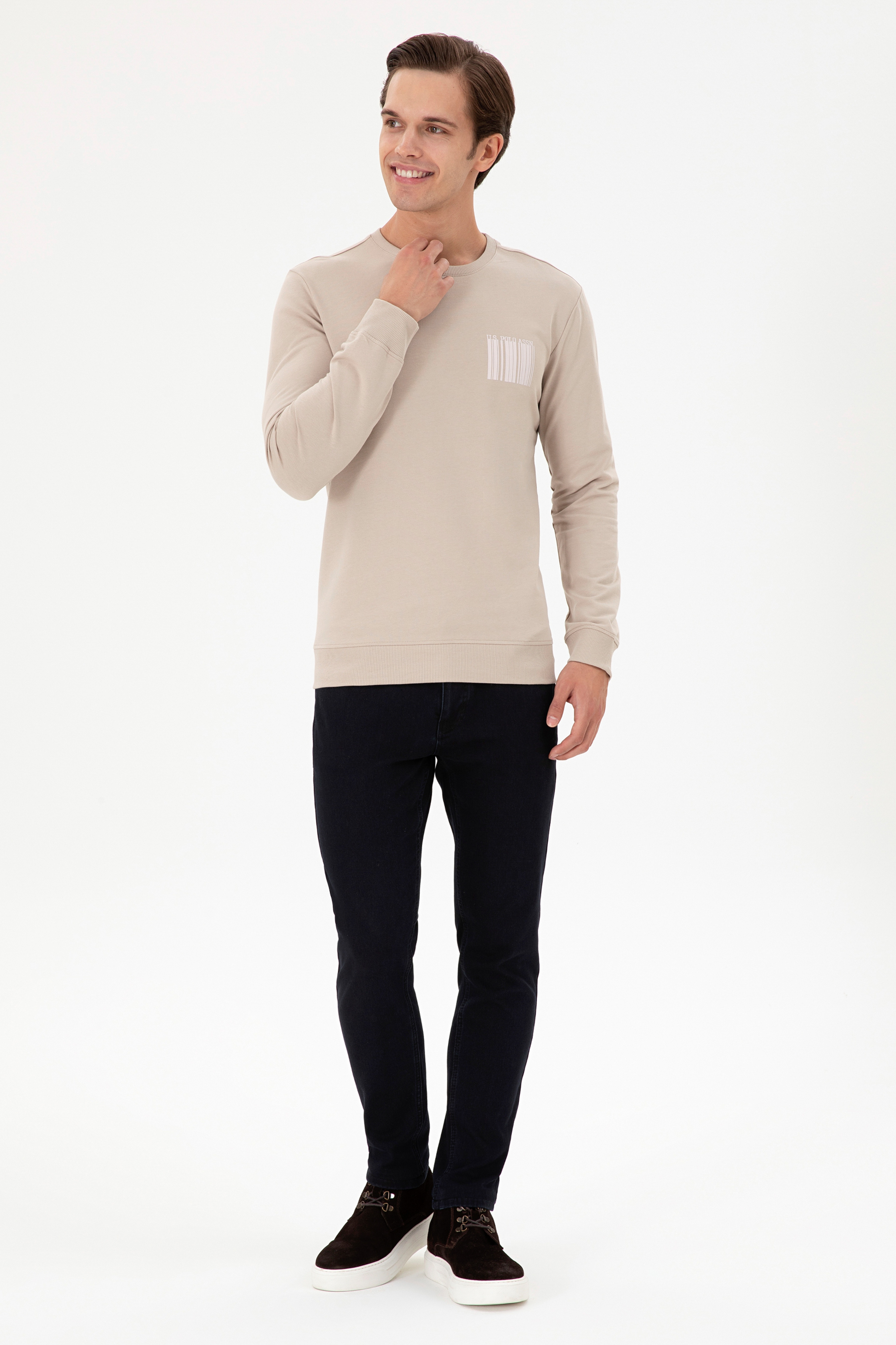 Erkek Regular Fit Bisiklet Yaka Taş Sweatshirt