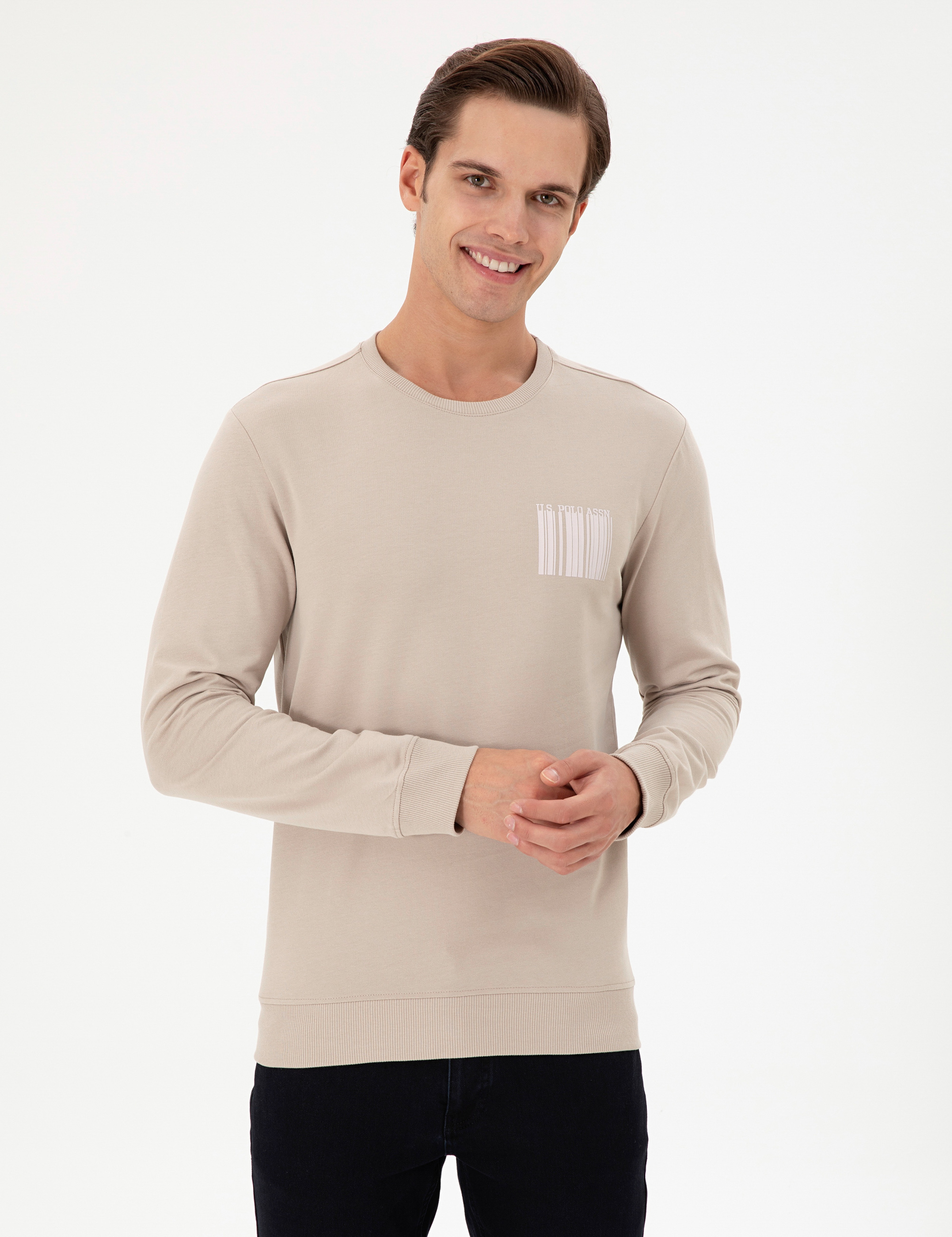 Erkek Regular Fit Bisiklet Yaka Taş Sweatshirt - Image 1