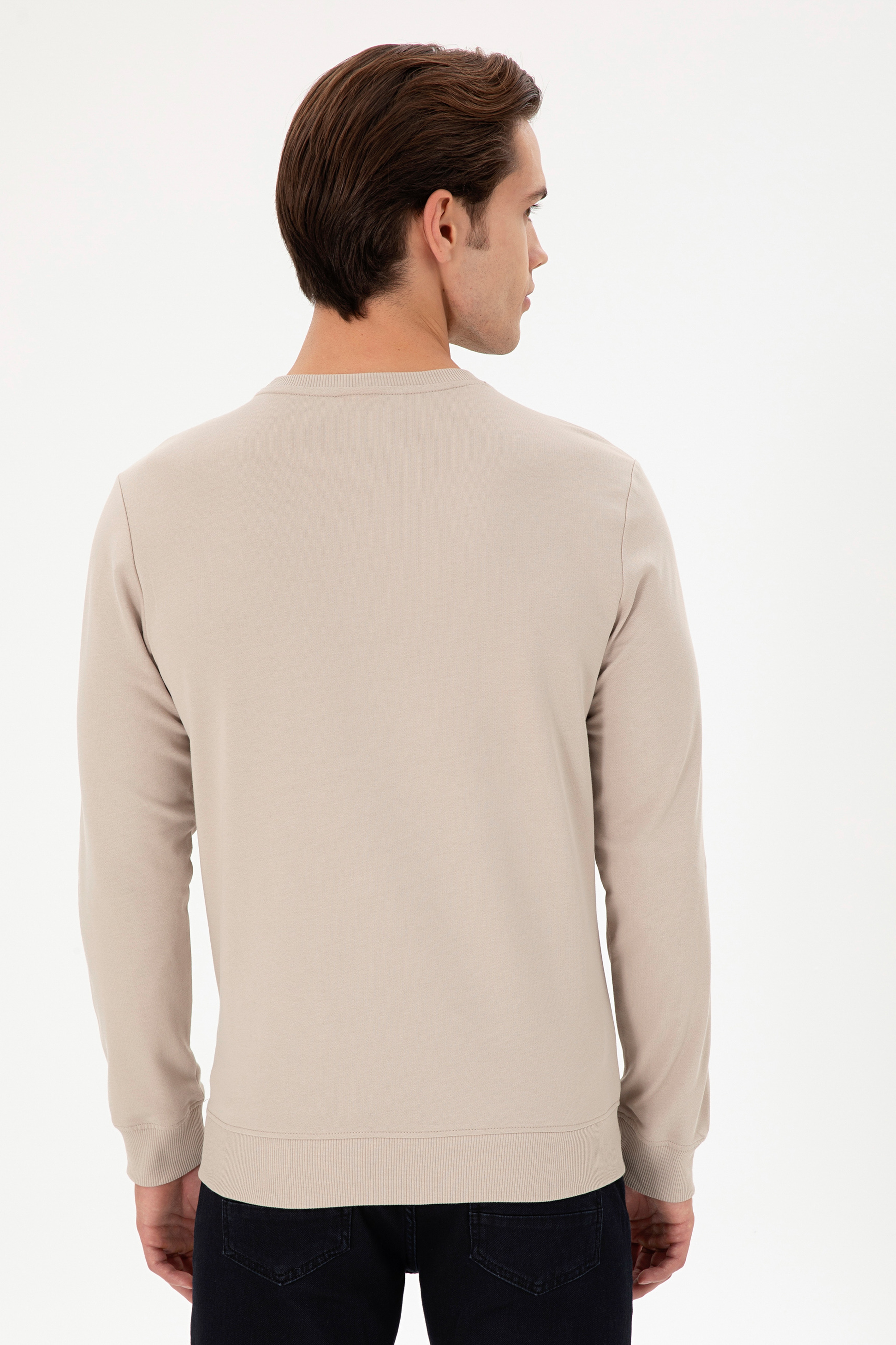 Erkek Regular Fit Bisiklet Yaka Taş Sweatshirt