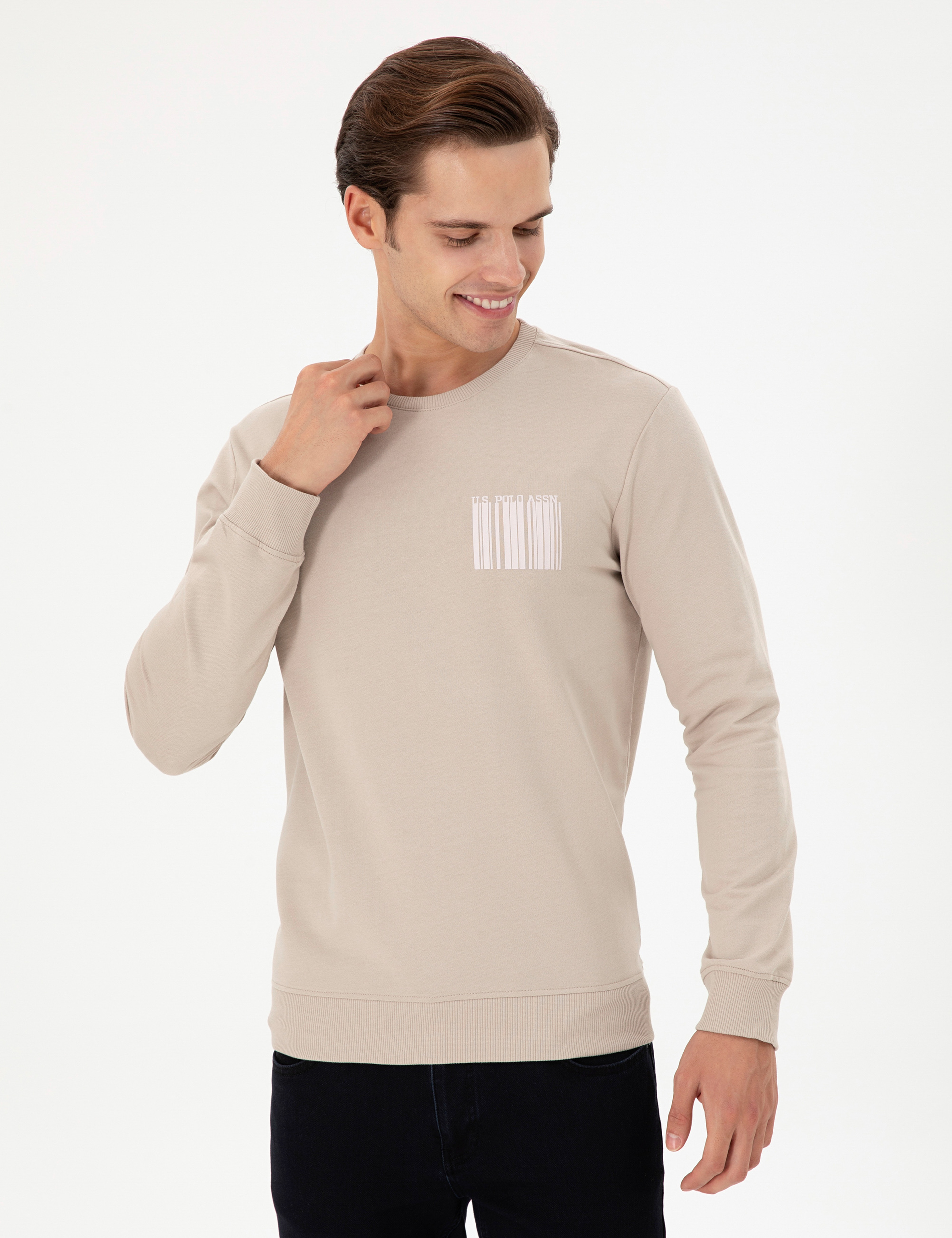 Erkek Regular Fit Bisiklet Yaka Taş Sweatshirt - Image 3