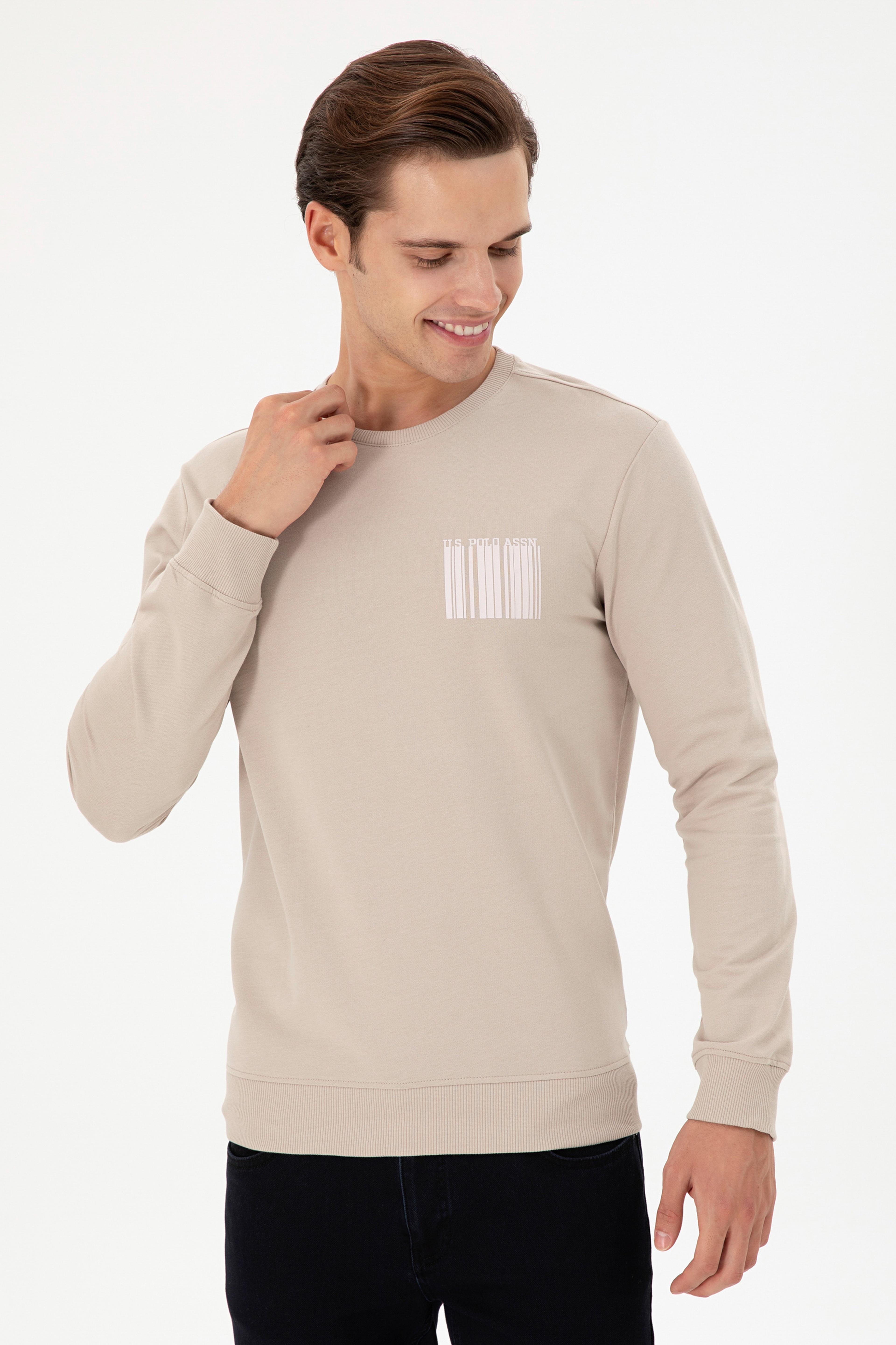 Erkek Regular Fit Bisiklet Yaka Taş Sweatshirt