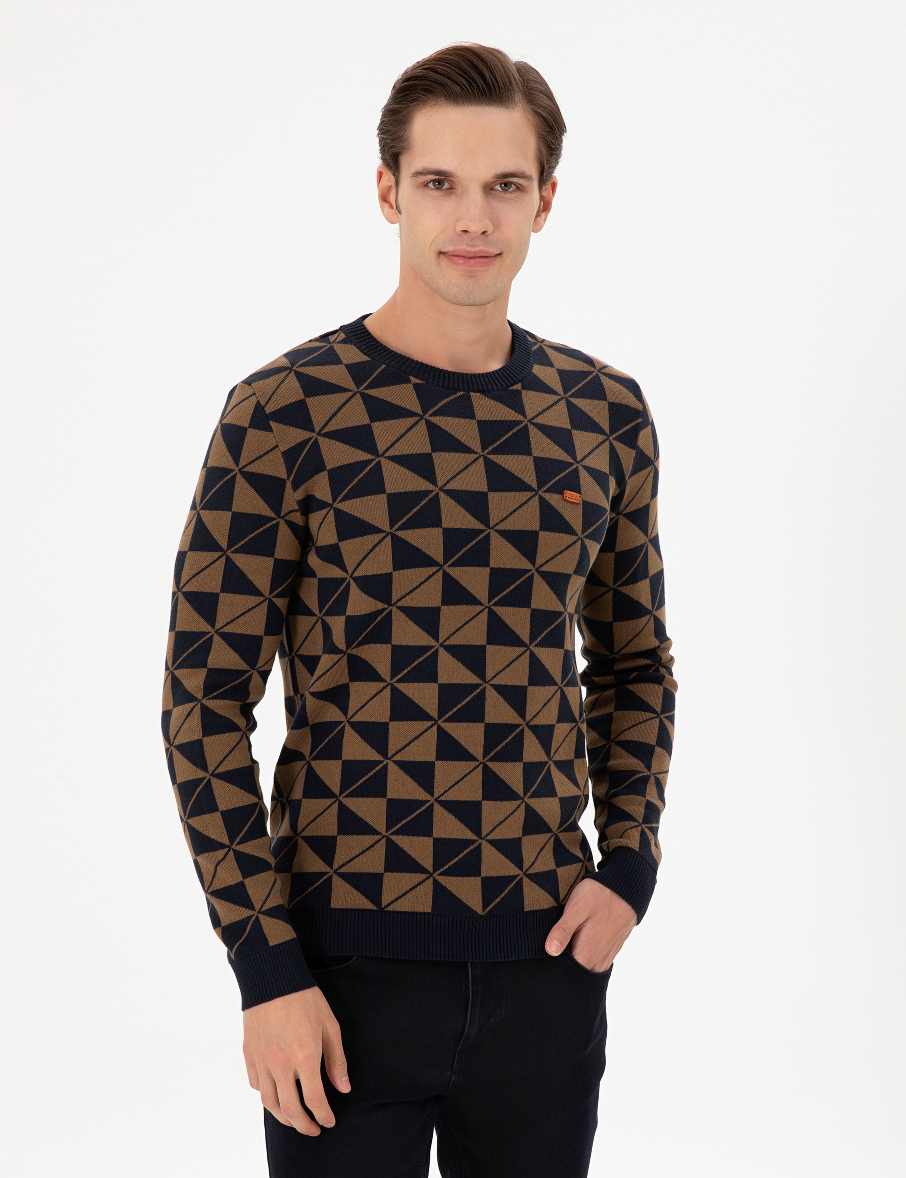 Erkek Regular Fit Bisiklet Yaka Haki Kazak - Image 1
