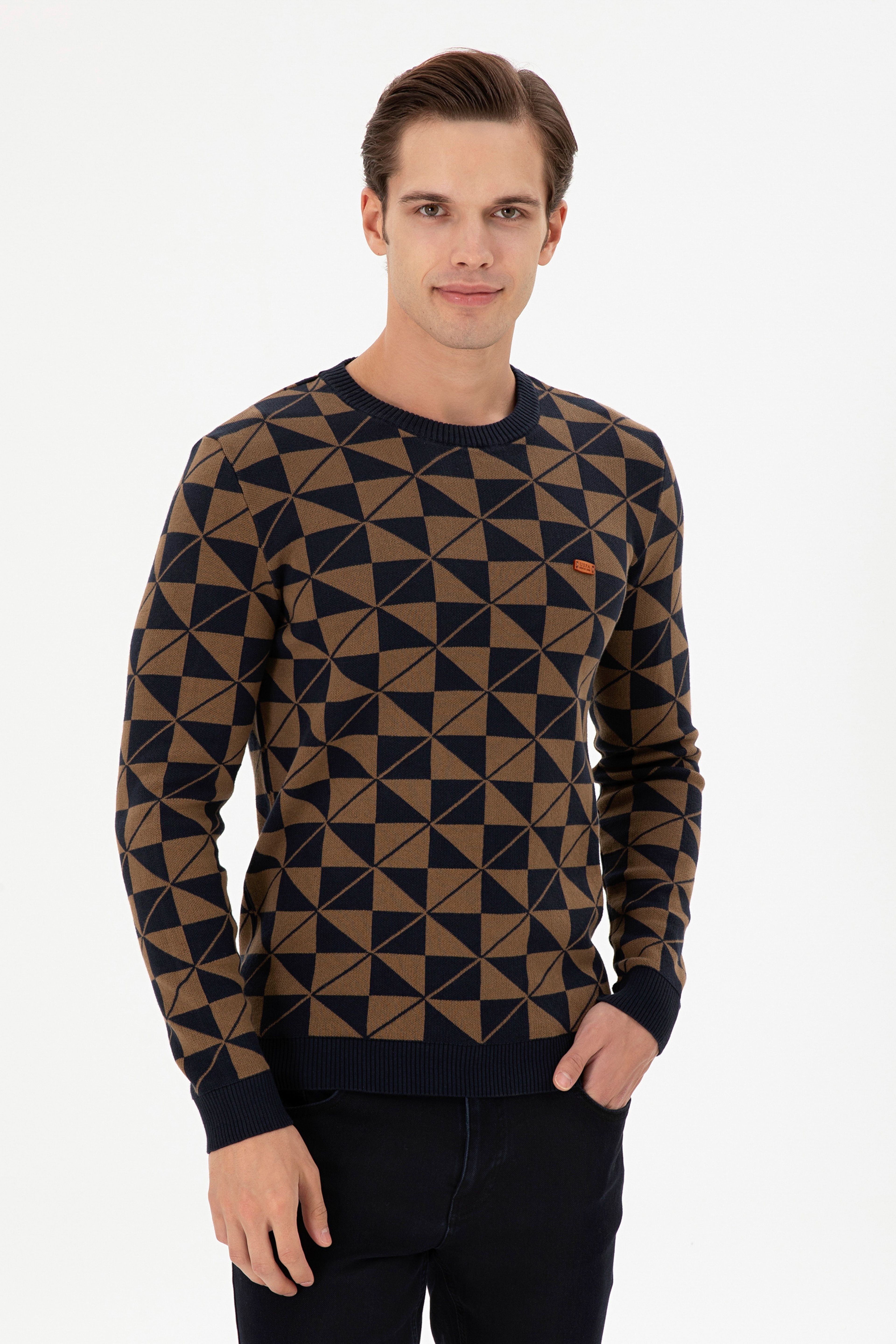 Erkek Regular Fit Bisiklet Yaka Haki Kazak