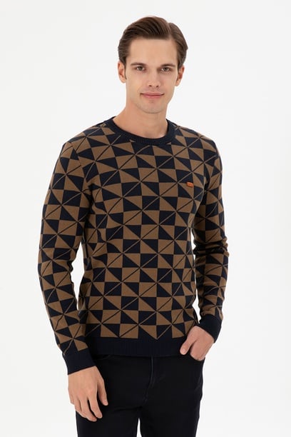 Erkek Regular Fit Bisiklet Yaka Haki Kazak