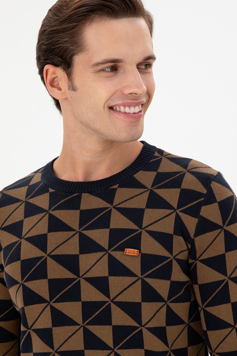 Erkek Regular Fit Bisiklet Yaka Haki Kazak