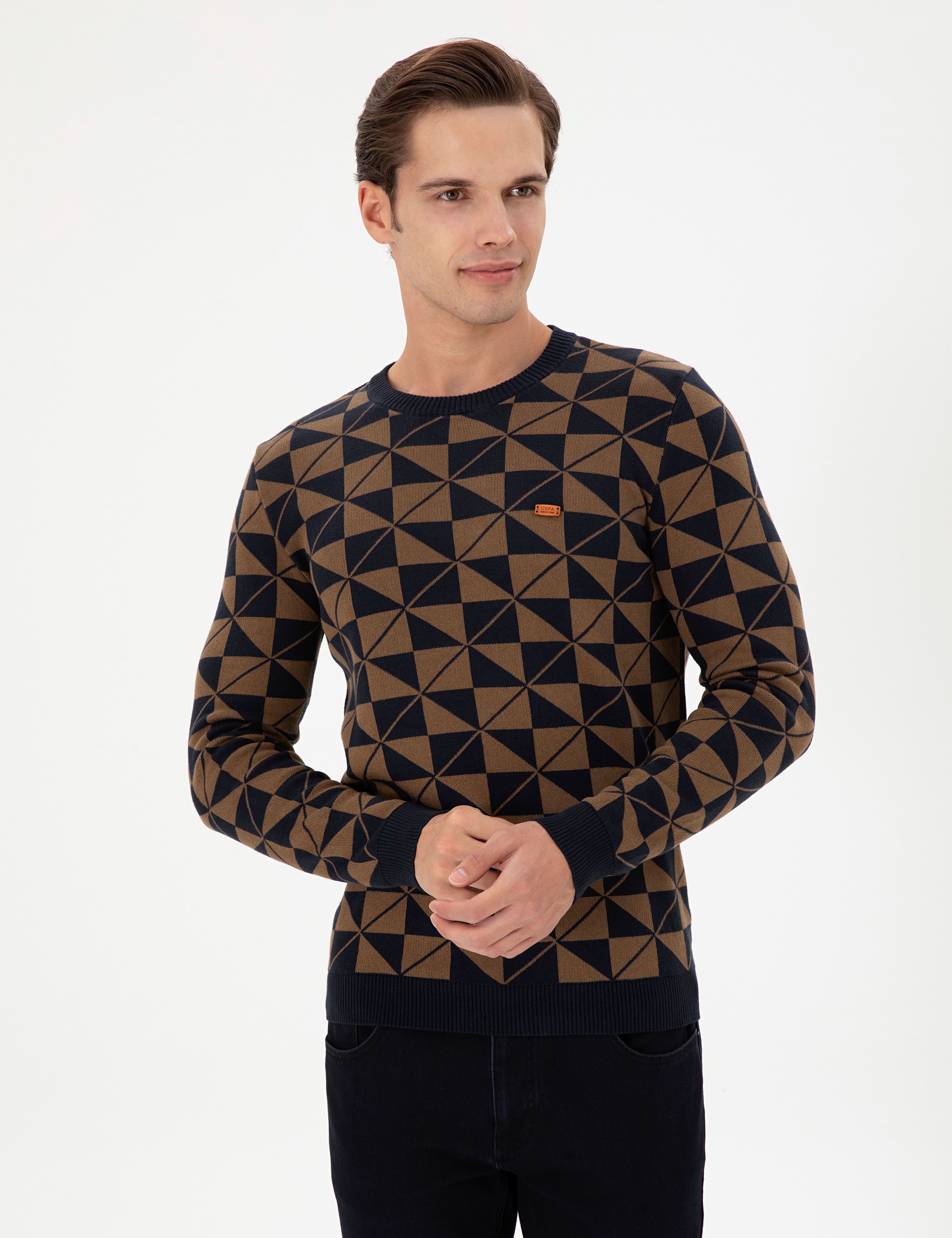 Erkek Regular Fit Bisiklet Yaka Haki Kazak - Image 3