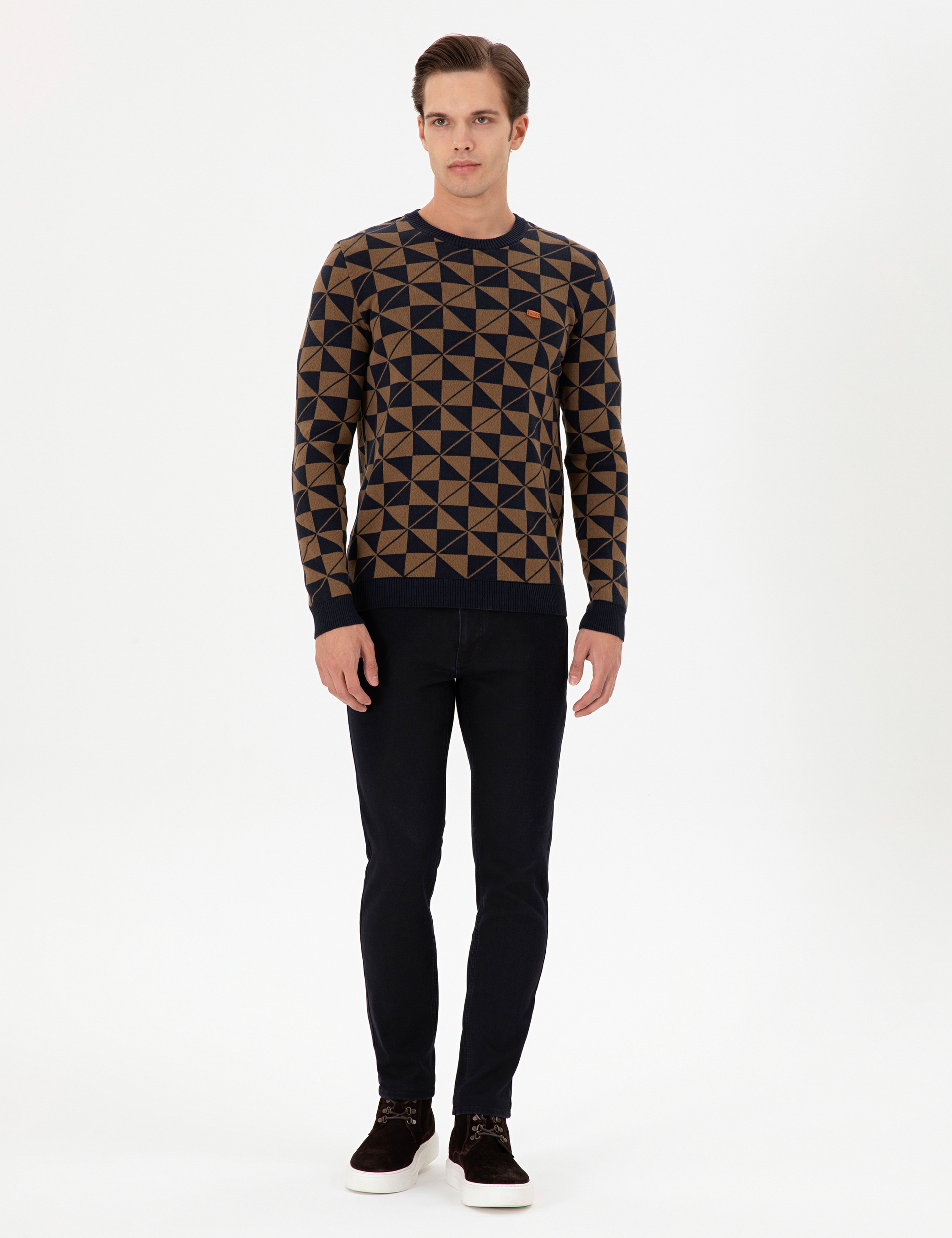 Erkek Regular Fit Bisiklet Yaka Haki Kazak - Image 4