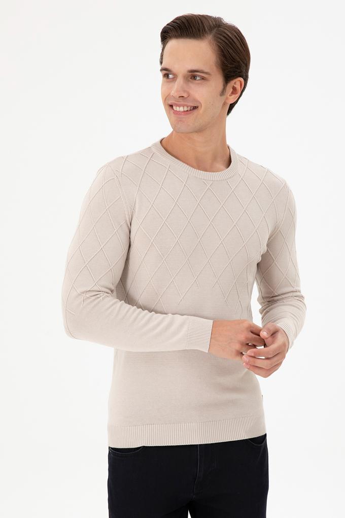 Erkek Slim Fit Bisiklet Yaka Taş Kazak