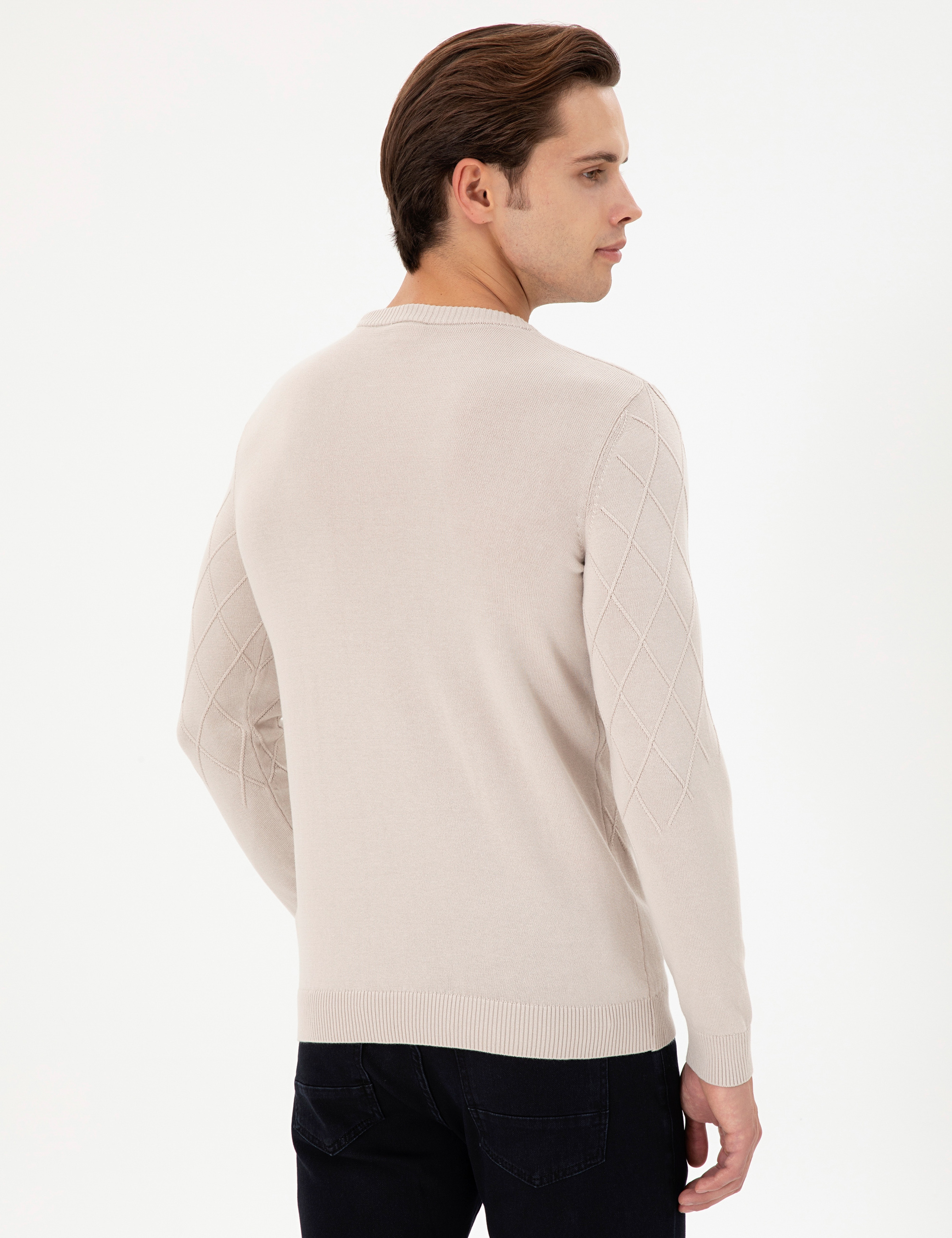 Erkek Slim Fit Bisiklet Yaka Taş Kazak - Image 5