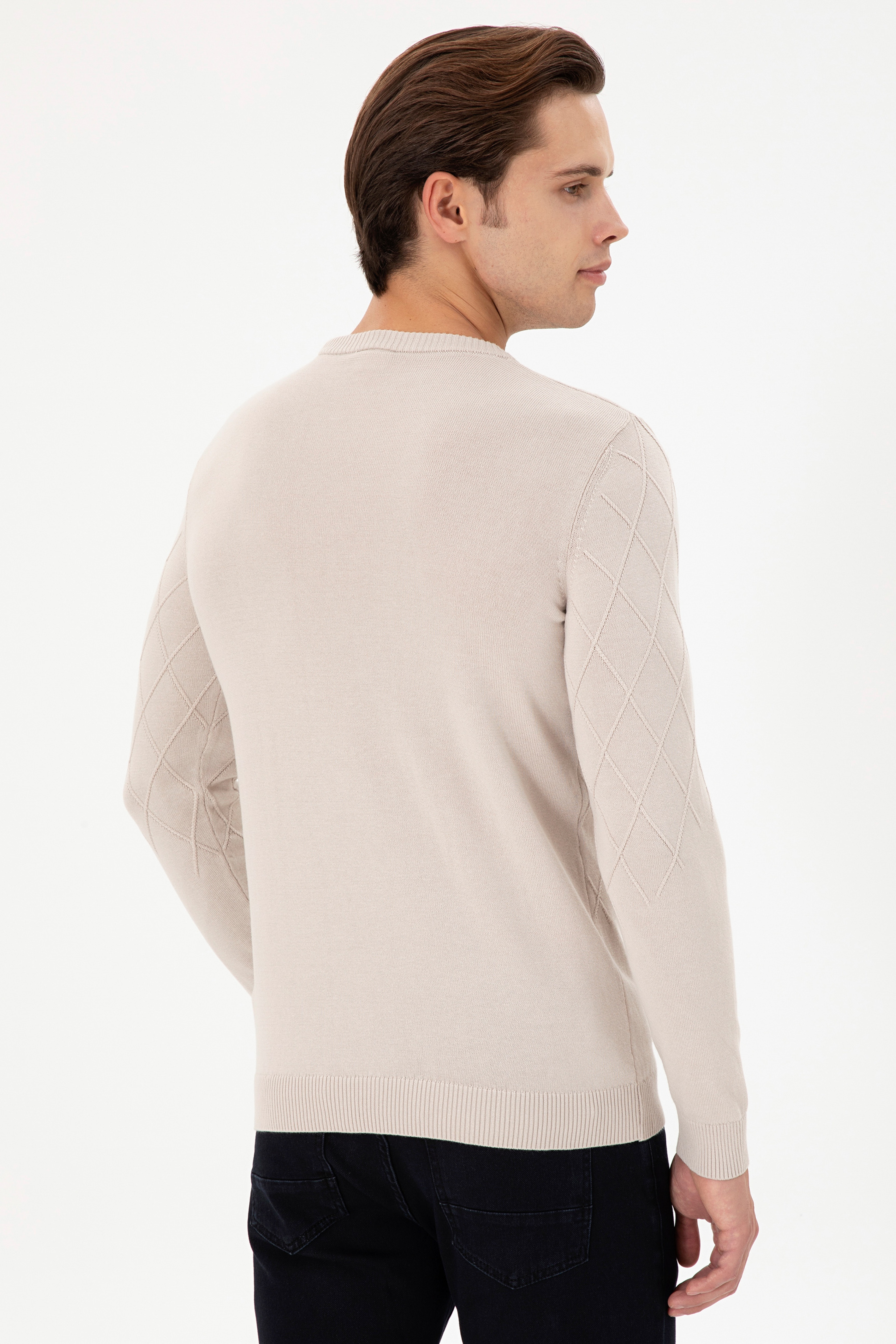 Erkek Slim Fit Bisiklet Yaka Taş Kazak