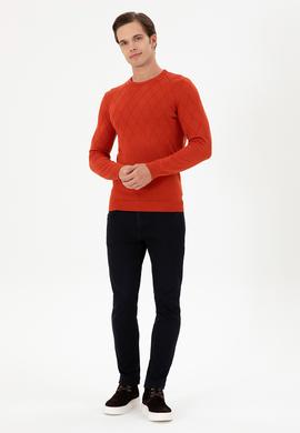 Erkek Slim Fit Bisiklet Yaka Kiremit Kazak - 50292863011