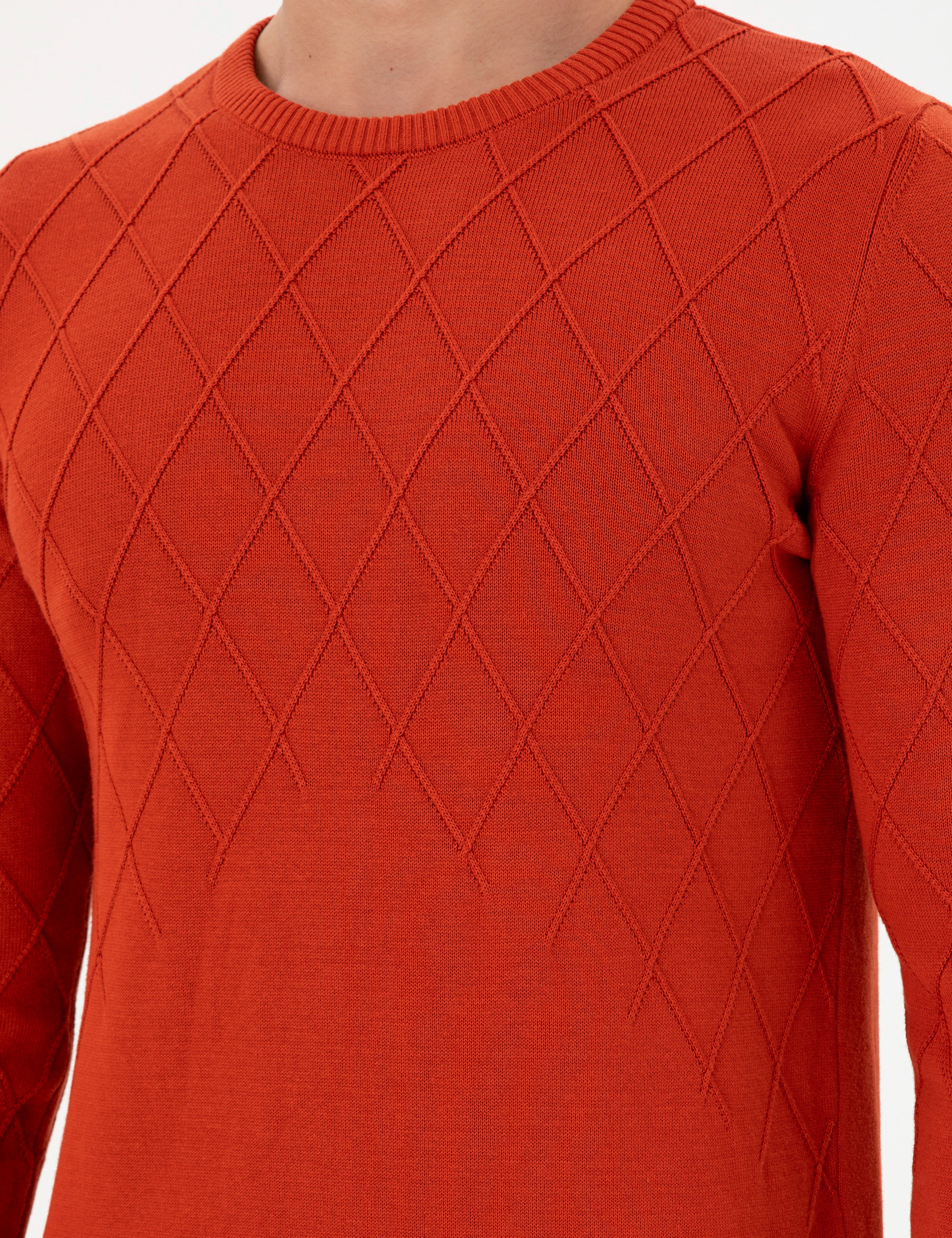 Erkek Slim Fit Bisiklet Yaka Kiremit Kazak - Image 7
